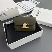 Celine Card Holder With Flap Triomphe In Shiny Calfskin Olive - 10x7.5x2cm - 1