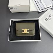 Celine Card Holder With Flap Triomphe In Shiny Calfskin Olive - 10x7.5x2cm - 3