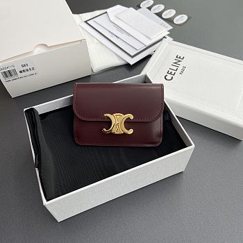 Celine Card Holder With Flap Triomphe In Shiny Calfskin Burgundy - 10x7.5x2cm