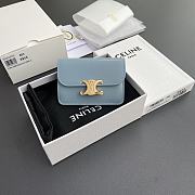 Celine Card Holder With Flap Triomphe In Shiny Calfskin Blue - 10x7.5x2cm - 2