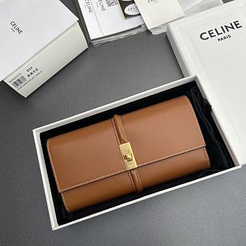 Celine Small Trifold wallet 16 In Satinated Calfskin Brown - 19x10x4cm