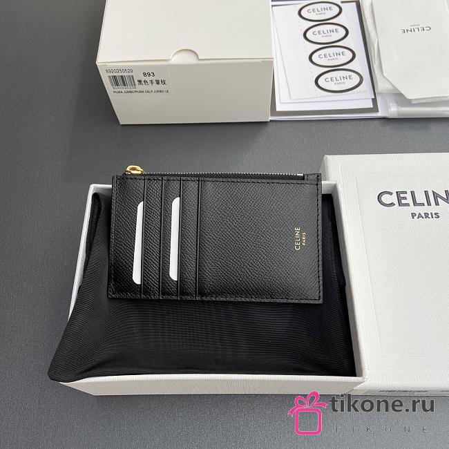 Celine Compact Card Holder In Grained Calfskin Black - 13x7cm - 1
