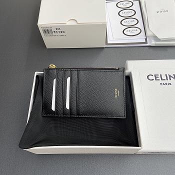 Celine Compact Card Holder In Grained Calfskin Black - 13x7cm