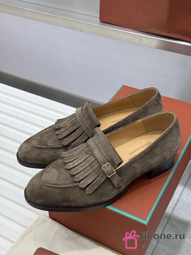 Loro Piana Pennan Fringe Loafer Suede Gray  - 1
