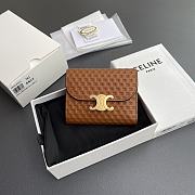 Celine Small Flap Wallet With Triomphe Embossed Logo in Brown - 10.5x8.5x4cm - 1