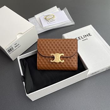 Celine Small Flap Wallet With Triomphe Embossed Logo in Brown - 10.5x8.5x4cm