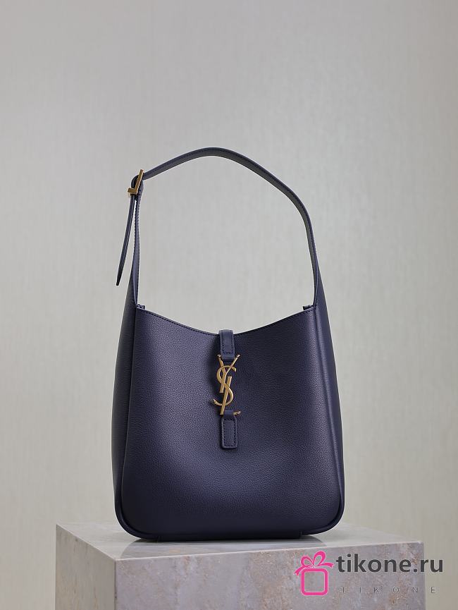 YSL Le 5 A 7 Supple Small In Grained Leather Navy - 23x22x8.5cm - 1