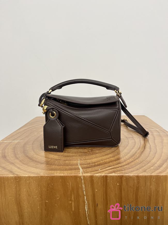 Loewe Mini Featherlight Puzzle Bag In Nappa Lambskin Chocolate - 17.5x12.5x7.5cm - 1