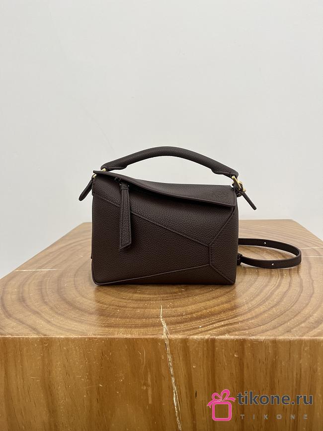 Loewe Mini Puzzle Edge Bag In Soft Grained Calfskin Chocolate - 18x12.5x8cm - 1