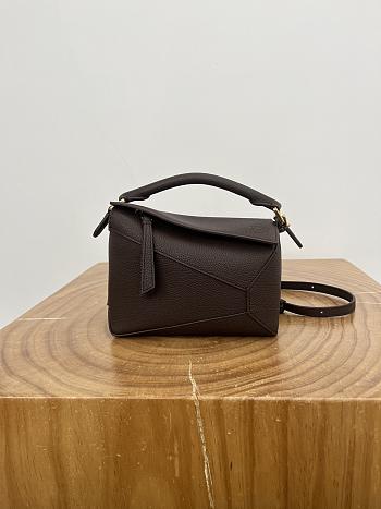 Loewe Mini Puzzle Edge Bag In Soft Grained Calfskin Chocolate - 18x12.5x8cm