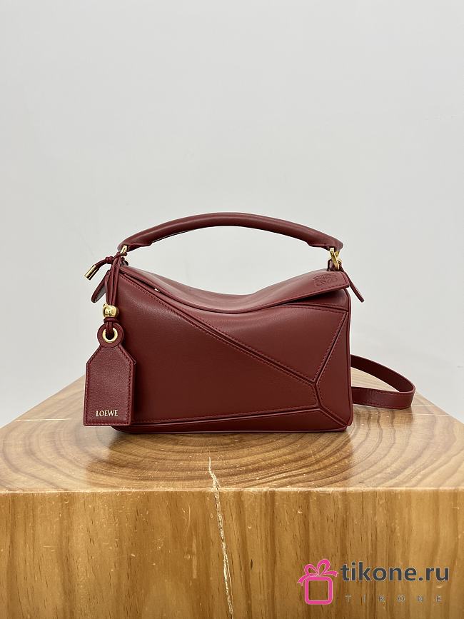 Loewe Small Featherlight Puzzle Bag In Nappa Lambskin Dark Red - 24x16.5x10.5cm - 1