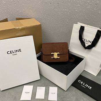 Celine Teen Triomphe Bag In Grained Nubuck Calfskin Chestnut - 18.5x13.5x7cm