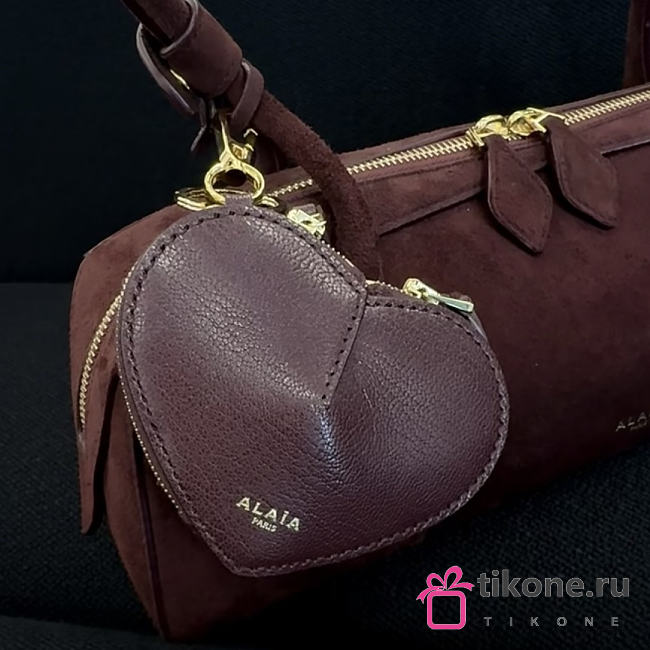 Alaia Le Cœur Mini Leather Coin Purse in Burgundy - 10x1.5x7.5cm - 1