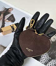 Alaia Le Cœur Mini Grained Nubuck Calfskin Coin Purse in Chocolate - 10x1.5x7.5cm - 3