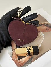 Alaia Le Cœur Mini Grained Nubuck Calfskin Coin Purse in Burgundy - 10x1.5x7.5cm - 1