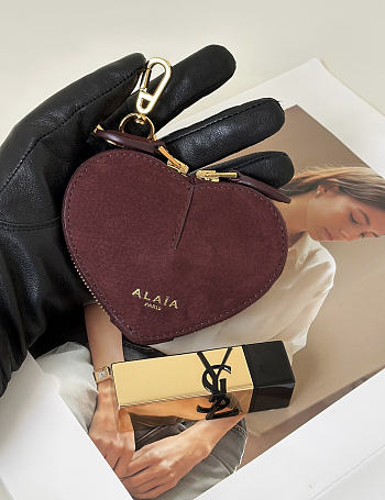 Alaia Le Cœur Mini Grained Nubuck Calfskin Coin Purse in Burgundy - 10x1.5x7.5cm