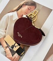 Alaia Le Cœur Mini Grained Nubuck Calfskin Coin Purse in Burgundy - 10x1.5x7.5cm - 2