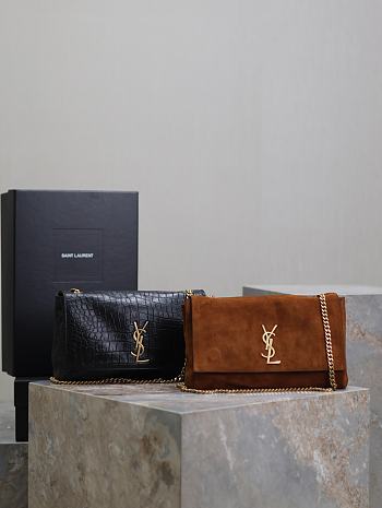 Ysl Kate Medium Chain Bag In Suede And  Crocodile-Embossed Leather Black - 24x5x14.5cm