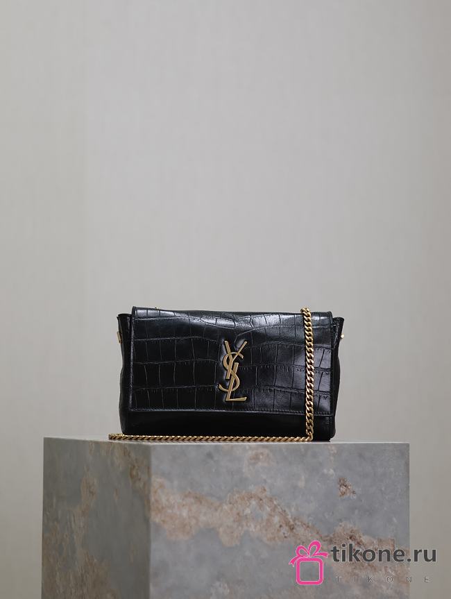 Ysl Kate Small Chain Bag In Suede And Crocodile-Embossed Leather Black - 20x13.5x5.5cm - 1