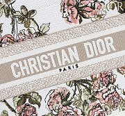 Small Dior Book Tote Multicolor Rosier de Dior Embroidery and Latte Calfskin - 26.5x22x14cm - 2