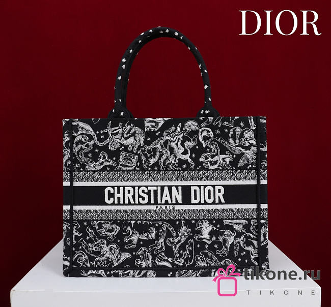 Medium Dior Book Tote Black Multicolor Dior Zodiac Embroidery - 36x27.5x16.5cm - 1