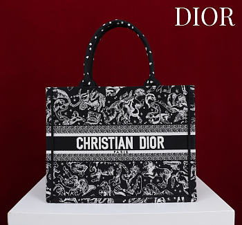Medium Dior Book Tote Black Multicolor Dior Zodiac Embroidery - 36x27.5x16.5cm