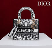Dior Medium Lady D-Lite Bag Black and White Dioresque Butterfly Cornely Embroidery - 24x21x12cm - 1