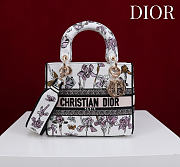 Dior Medium Lady D-Lite Bag Latte Multicolor Butterflies & Iris Embroidery - 24x21x12cm - 1