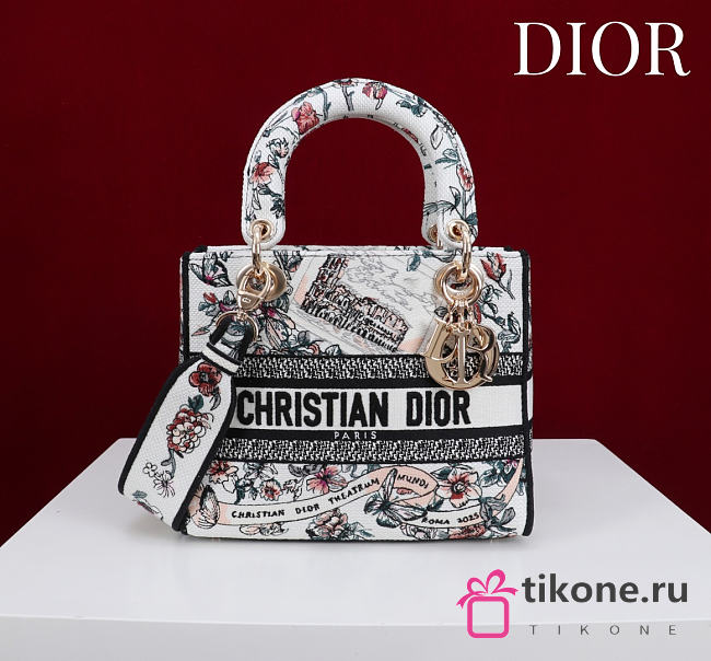 Dior Medium Lady D-Lite Bag Pink Souvenir de Rome Embroidery - 24x21x12cm - 1