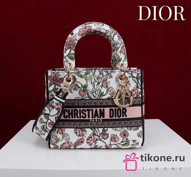 Dior Medium Lady D-Lite Bag Pink Multicolor Millefiori Embroidery - 24x21x12cm - 1