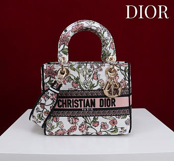 Dior Medium Lady D-Lite Bag Pink Multicolor Millefiori Embroidery - 24x21x12cm