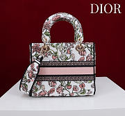 Dior Medium Lady D-Lite Bag Pink Multicolor Millefiori Embroidery - 24x21x12cm - 3