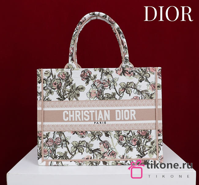 Medium Dior Book Tote Latte Multicolor Rosier de Dior Embroidery - 36x27.5x16.5cm - 1