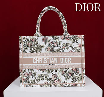 Medium Dior Book Tote Latte Multicolor Rosier de Dior Embroidery - 36x27.5x16.5cm