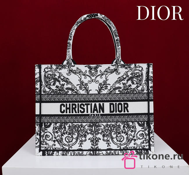 Medium Dior Book Tote Black and White-Tone Dioresque Butterfly Cornely Embroidery - 36x27.5x16.5cm - 1