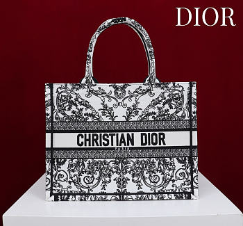 Medium Dior Book Tote Black and White-Tone Dioresque Butterfly Cornely Embroidery - 36x27.5x16.5cm
