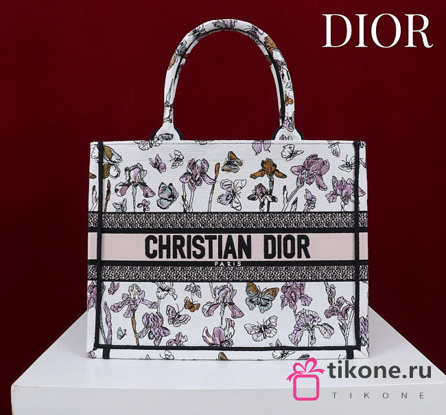 Medium Dior Book Tote Latte Multicolor Butterflies & Iris Embroidery - 36x27.5x16.5cm - 1
