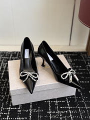 Jimmy Choo Auria 70 Black Soft Spazzolato Pumps with Velvet and Crystal Bow - 6