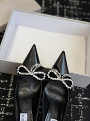 Jimmy Choo Auria 70 Black Soft Spazzolato Pumps with Velvet and Crystal Bow - 5