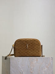 YSL Gaby Zipped Pouch In Quilted Suede Brown - 19x12x3cm - 1