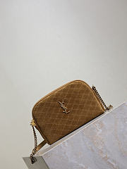 YSL Gaby Zipped Pouch In Quilted Suede Brown - 19x12x3cm - 4