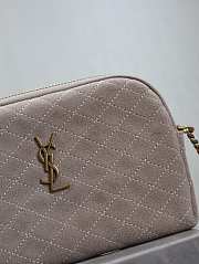 YSL Gaby Zipped Pouch In Quilted Suede Gray - 19x12x3cm - 5