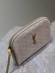 YSL Gaby Zipped Pouch In Quilted Suede Gray - 19x12x3cm - 4