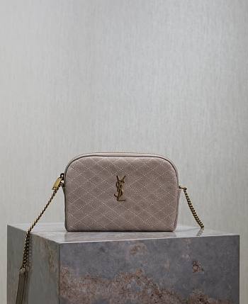 YSL Gaby Zipped Pouch In Quilted Suede Gray - 19x12x3cm