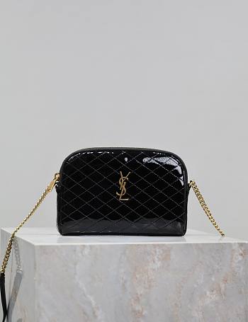 YSL Gaby Zipped Pouch In Quilted Patent Black - 19x12x3cm