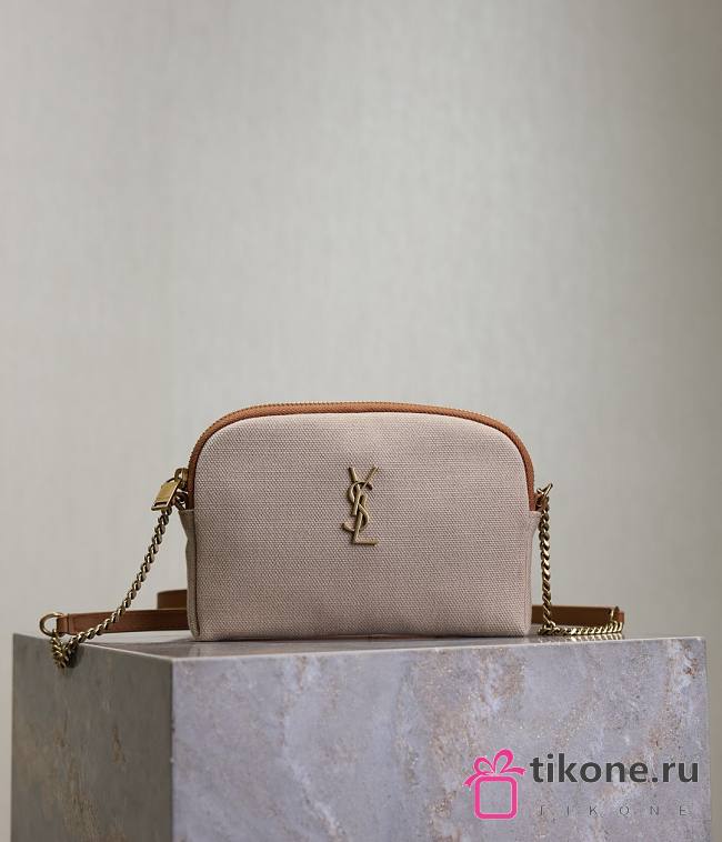 YSL Gaby Zipped Pouch In Canvas Natural - 19x12x3cm - 1