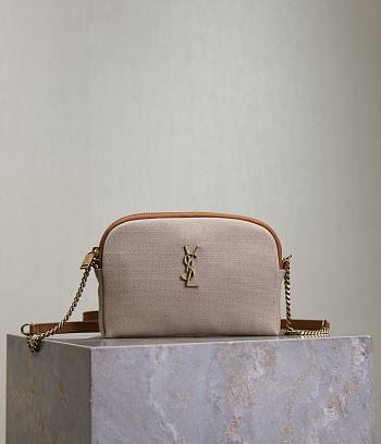 YSL Gaby Zipped Pouch In Canvas Natural - 19x12x3cm