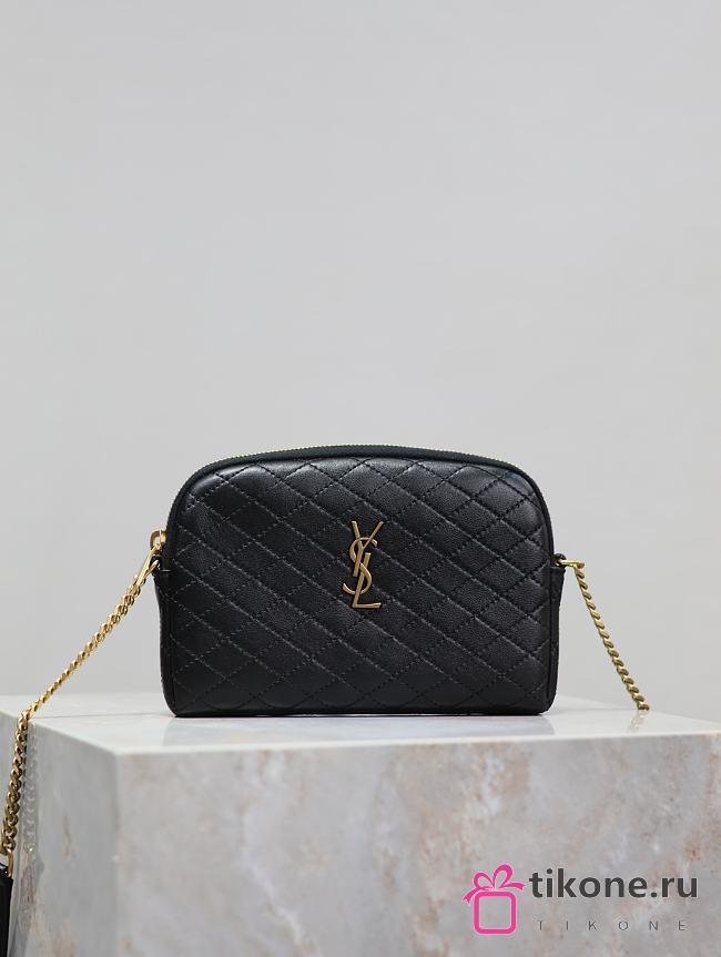 YSL Gaby Zipped Pouch In Quilted Lamskin Black - 19x12x3cm - 1
