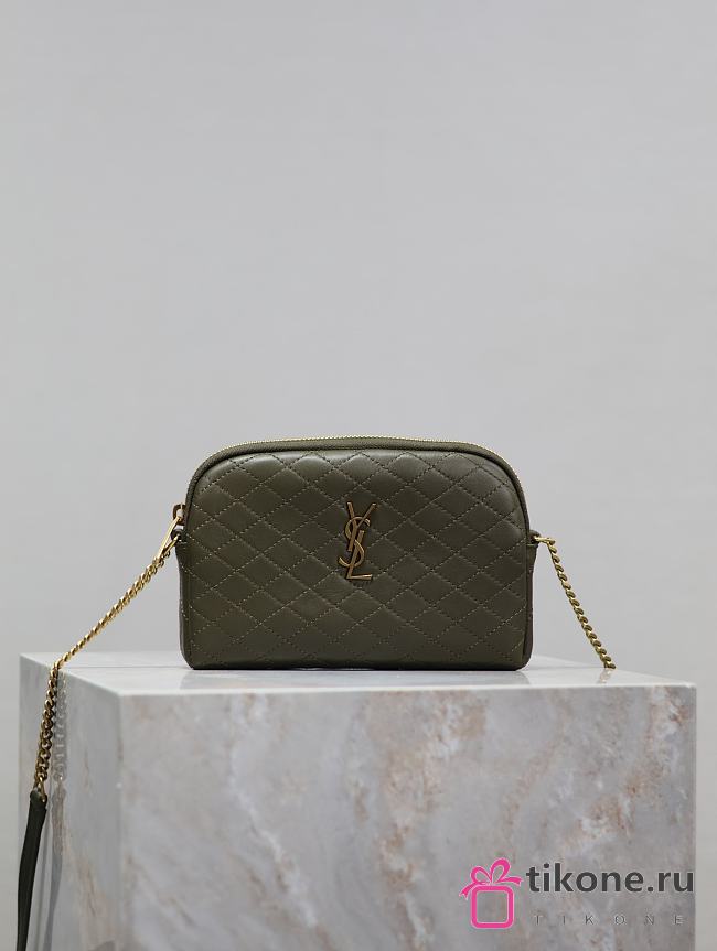 YSL Gaby Zipped Pouch In Quilted Lamskin Green - 19x12x3cm - 1