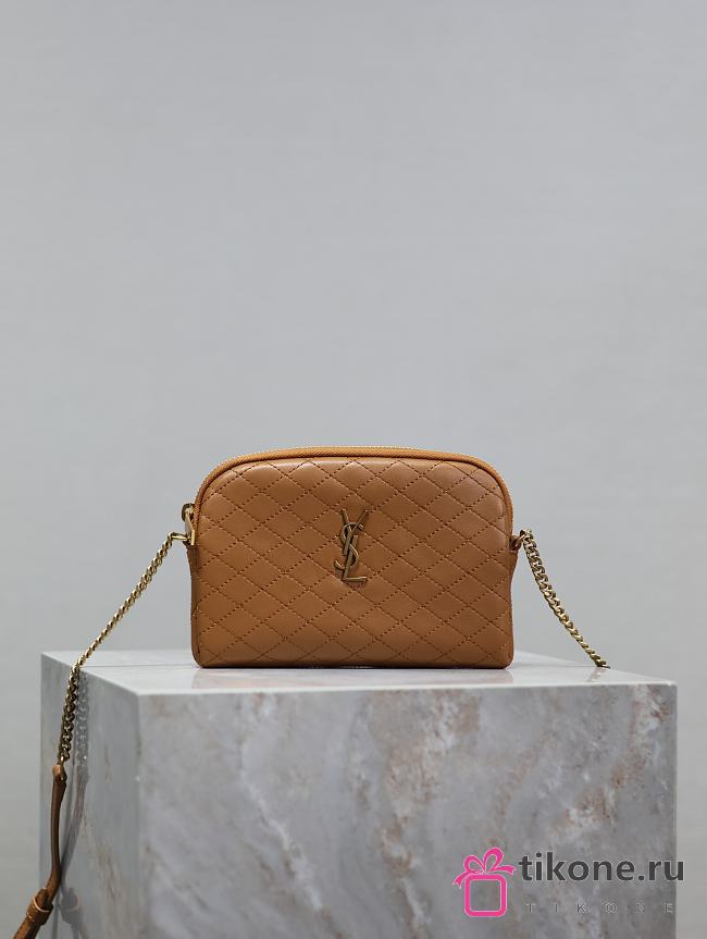 YSL Gaby Zipped Pouch In Quilted Lamskin Brown - 19x12x3cm - 1